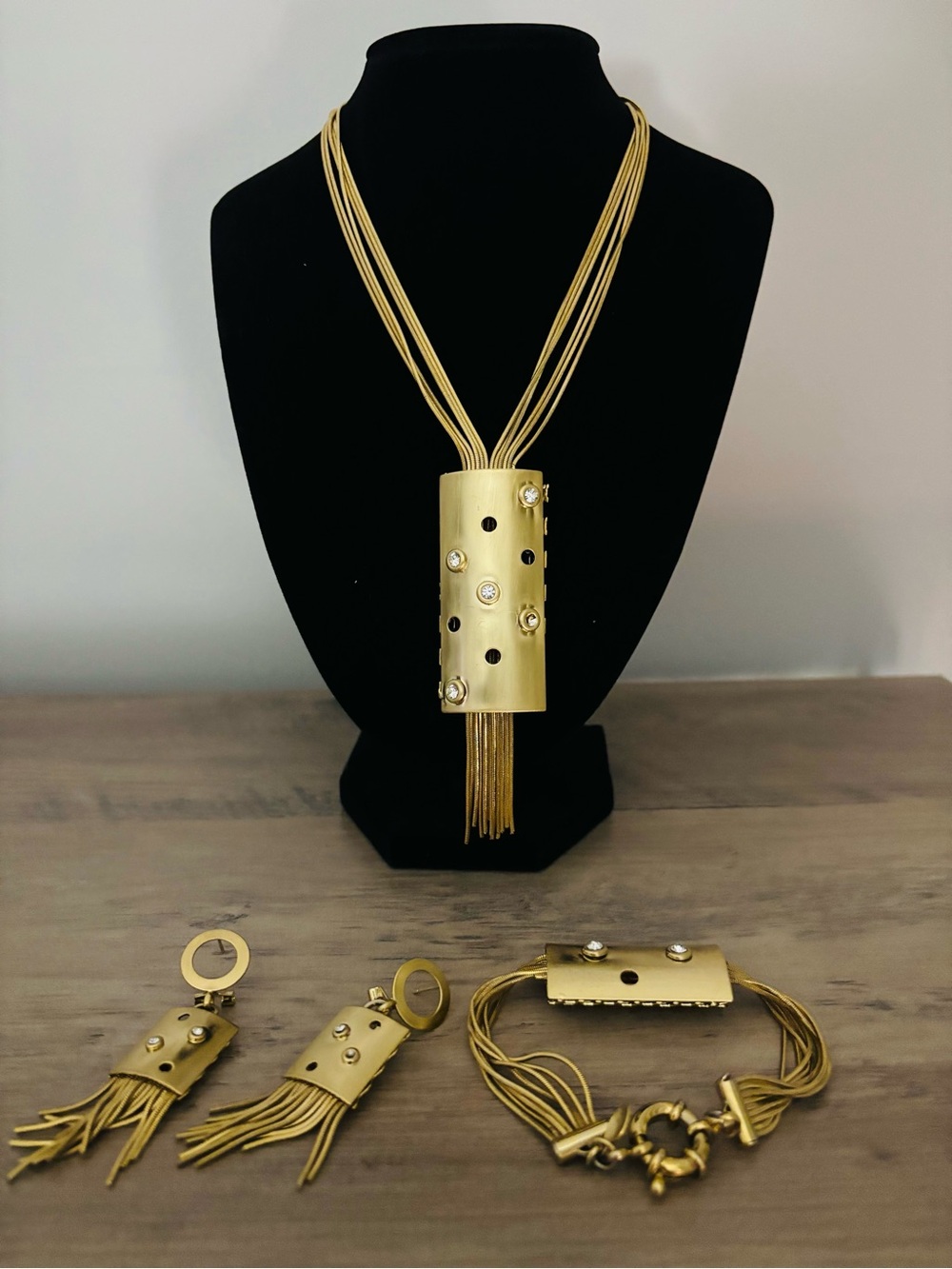 Gold-Tone Multi-Strand Pendant Necklace, Bracelet, and Earrings Set
